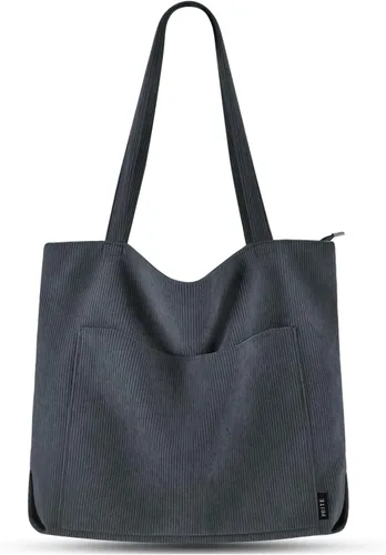 Miniatura 9 de Prite Bolsa de pana para mujer, bolsa de hombro grande con cremallera y bolsillos para la universidad, trabajo, viajes, compras