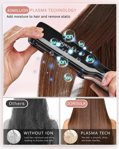 Miniatura 5 de DORISILK Alisador de pelo profesional de alta temperatura de 500 grados, plancha plana ancha de cerámica, alisador y rizador de pelo 2 en 1, plancha