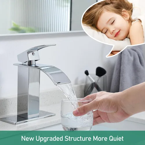 Miniatura 4 de VOTON - Grifo de baño cromado moderno de una sola manija en cascada para 1 o 3 agujeros con placa de cubierta, grifo de baño utilitario para Cromo