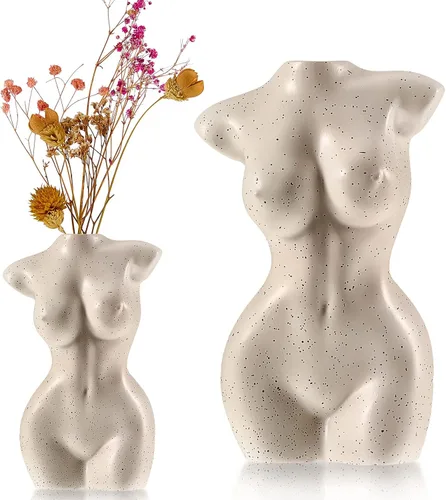 Jarrón de cuerpo moderno y elegante, florero de forma femenina, blanco, bohemio, decoración feminista y oficina