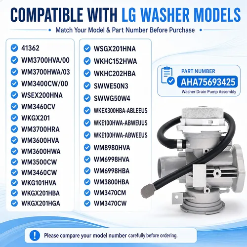Miniatura 4 de AHA75693425 - Conjunto de bomba de drenaje de lavadora compatible con arandelas LG seleccionadas, reemplaza a AP6978815 PS12750085 EAP12750085