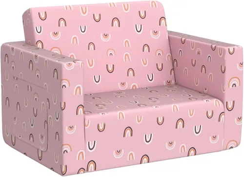 Miniatura 5 de Ulax furniture Sofá para niños, silla de relleno para niños, sofá convertible 2 en 1 para sofá cama (arcoíris rosa)