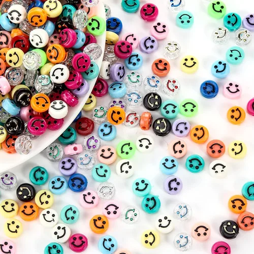 Miniatura 6 de Cuentas de cara sonriente, cara feliz de 0.394 in, acrílico, bonitas cuentas espaciadoras, fabricación de collares y pulseras, suministros