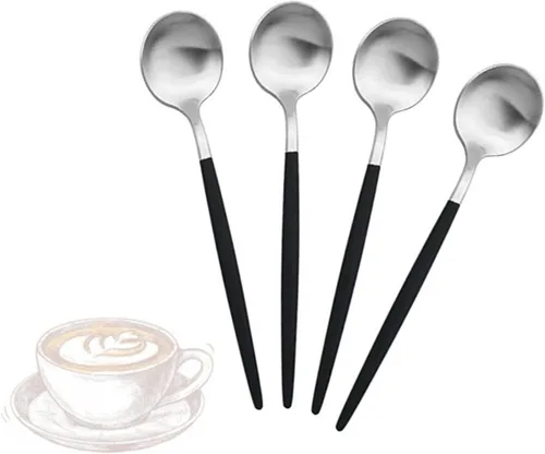 Miniatura 4 de JASHII Juego de 4 cucharas de café para café, de acero inoxidable 18/10, para té, postre, aperitivo, 4.9 pulgadas, mango redondo, color negro mate