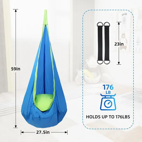 Miniatura 2 de Asiento de columpio para niños, silla hamaca colgante para interiores y exteriores para niños, suave y segura con alta capacidad de peso, fácil