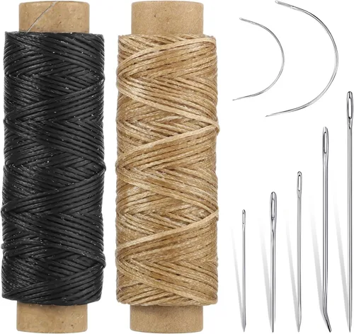 Miniatura 8 de Pimoys Hilo Encerado de 55 Yardas con 7 Agujas de Cuero para Costura a Mano Hilo Encerado Plano 150D Agujas de Reparación de Cuero para Coser Verde