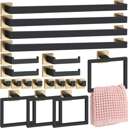 Miniatura 8 de Gisafai Juego de 15 piezas de accesorios de baño negros de 23.6 pulgadas, kit de barra de toalla de baño de acero inoxidable, toalleros, ganchos