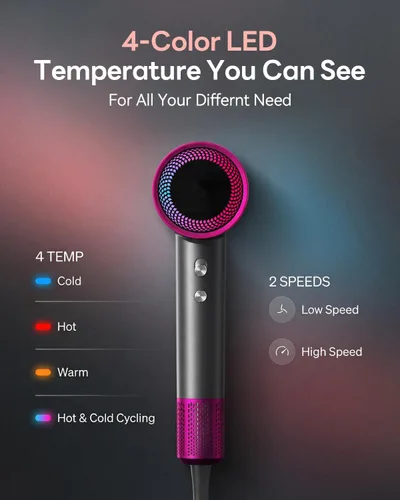 Miniatura 6 de Secador de pelo, 160000RPM con negativo iónico de 1,640.4 ft, secador de pelo con difusor, secador de pelo de secado rápido para mujeres y hombres