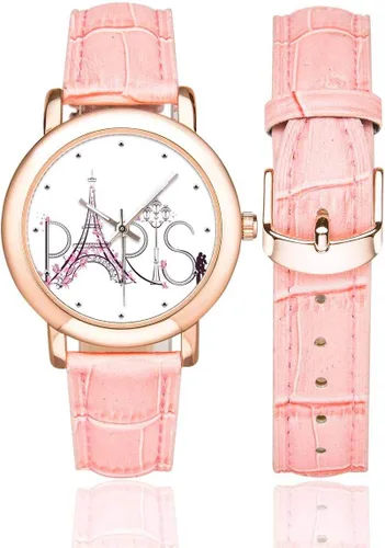 Miniatura 2 de InterestPrint New York City and Eiffel Tower - Reloj de pulsera para mujer, color rosa