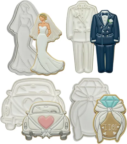 Miniatura 7 de Juego de 11 cortadores de galletas de amor con sello 3D de ácido poliláctico (PLA) para cocina, pastel, vestido de boda, formas de anillo de amor
