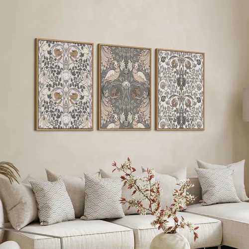 Miniatura 3 de Arte de Pared Grande con Marco Retro - Marco Flotante Natural con Flores Vintage, Lienzo con Pinturas de William Morris, Cuadros, Impresiones