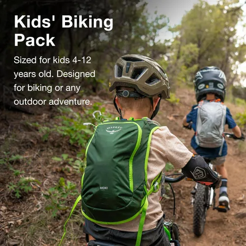 Miniatura 3 de Osprey Moki 3L Mochila de ciclismo para niños con depósito hidráulico, toldo verde Dosel verde
