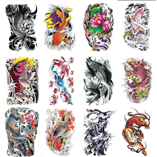 Miniatura 7 de 12 hojas de tatuajes falsos en el pecho, brazo, hombro, tatuajes, arte corporal, mangas de 5.9 x 8.3 pulgadas, tatuajes temporales impermeables