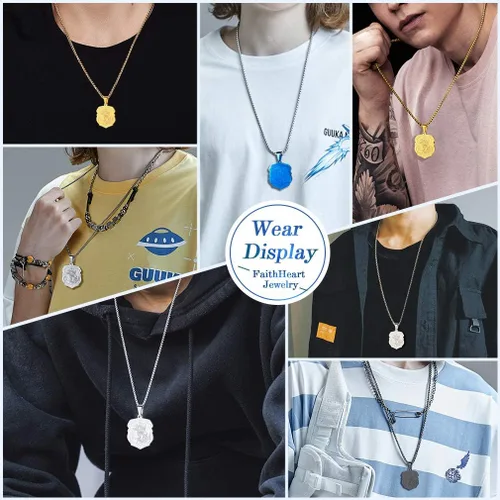Miniatura 6 de FaithHeart - Collar de San Miguel, dije personalizado de protección del arcángel, para hombres y mujeres, acero inoxidablechapado en oro Medalla