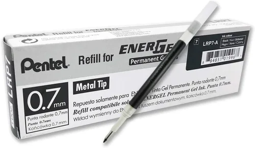 Pentel Tinta de repuesto para bolígrafo de gel permanente EnerGel PRO (0.028 in), línea media, tinta negra, caja de 12 (LRP7-A)