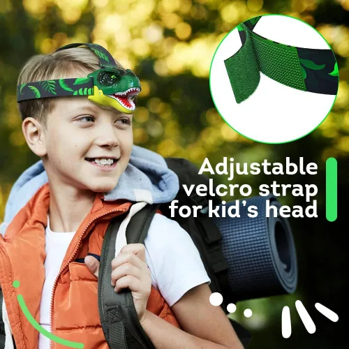 Miniatura 5 de Skywin Faros delanteros de dinosaurio para niños con sonido rugiente, linterna LED para niños, artículos de camping, linternas para niños y niñas