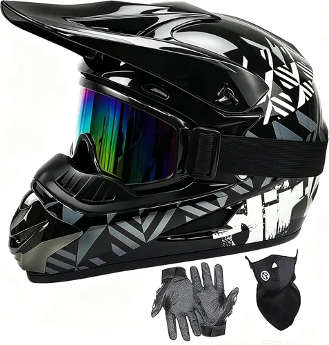 Miniatura 19 de Cascos de motocross para jóvenes, aprobados por DOT, motocross, ATV, todoterreno, cuatro ruedas, cascos de motocicleta BMX con gafas, guantes