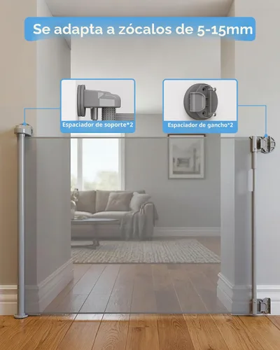 Miniatura 3 de Veraste Puerta retráctil para bebés para puertas y escaleras, puerta de seguridad de malla para mascotas, uso en interiores y exteriores, operación
