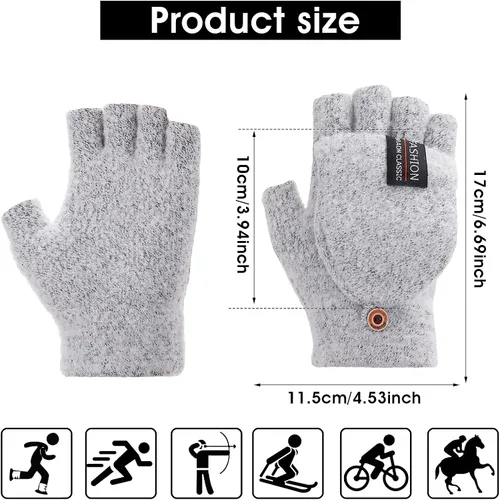 Miniatura 11 de THINP Guantes sin dedos para mujeres y hombres, guantes de invierno, guantes de lana cálida de punto sin dedos con tapa, guantes convertibles