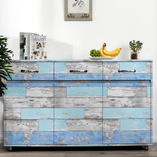 Miniatura 5 de Caltero Papel tapiz de tablones de madera de 17.71 pulgadas × 98.4 pies, papel tapiz de madera envejecida azul para despegar y pegar, papel tapiz