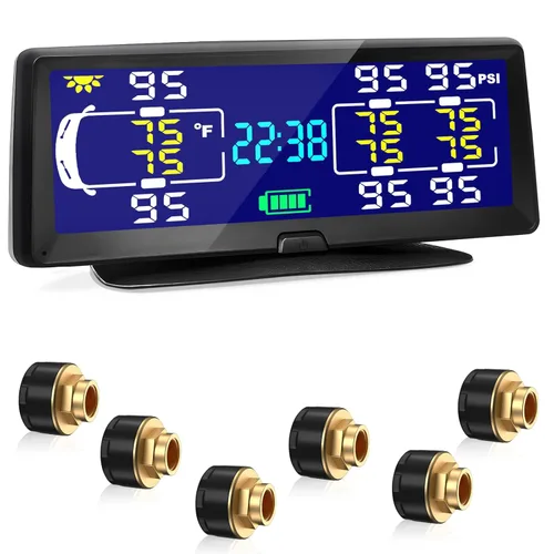 Hieha Sistema de monitoreo de presión de neumáticos para RV, TPMS solar de 7.84” para RV, remolque de viaje, camión de viaje, quinta rueda,
