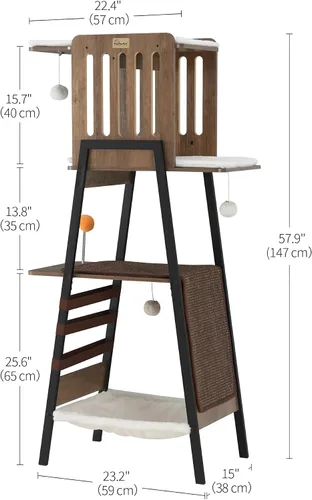 Miniatura 5 de FourFurPets Árbol Moderno para Gatos, Torre para Gatos de 58 Pulgadas para Gatos Grandes, Árbol para Gatos Maine Coon con Tabla de Rascar, Percha