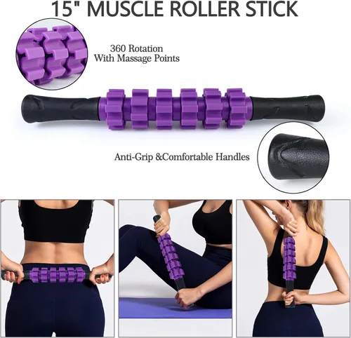 Miniatura 3 de JOYENERGY Juego de rodillos de espuma 5 en 1, rodillo de espuma de punto gatillo patentado, rodillo de masaje, bola de masaje, correa de Violeta