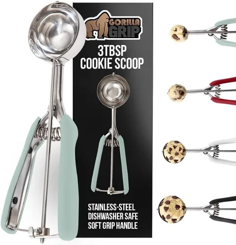 Miniatura 15 de GORILLA GRIP Cuchara para galletas de acero inoxidable sin BPA, cuchara #20 de 3 cucharadas soperas, mango de agarre suave, fácil liberación de Negro