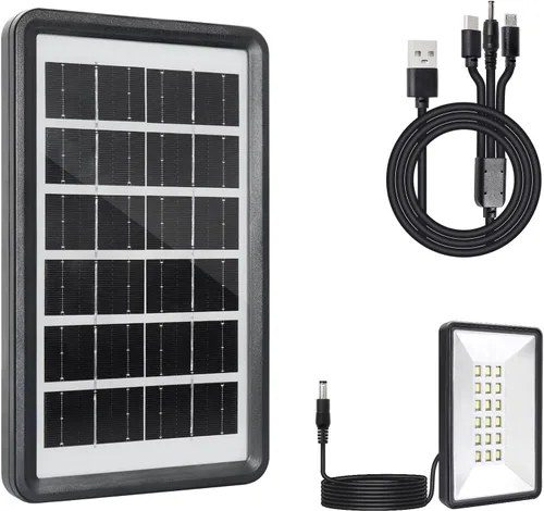 Kit de cargador de batería solar potable o Fiexd de 5 V 3 W con batería recargable de 2400 mAh (luz LED de 3 W, USB calbe) Multifunciones f para