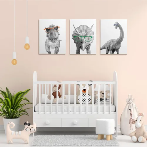 Miniatura 9 de GUBIYU Juego de 3 carteles artísticos con diseño de dinosaurio T-Rex, para habitación de niños, impresión de animales para guardería, decoración