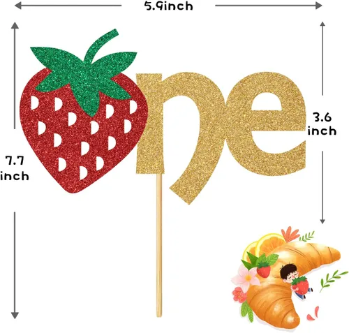 Miniatura 2 de Decoración de pastel de cumpleaños de fresa para el primer cumpleaños, decoración de pastel de cumpleaños con temática de frutas de un año