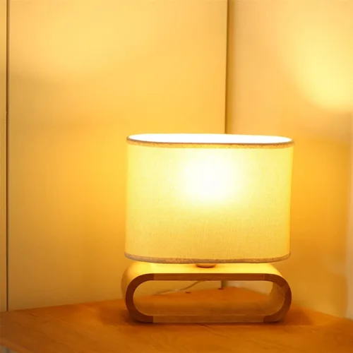 Miniatura 3 de Lámpara de escritorio LED con base de madera, lámpara de mesa, pantalla de tela, luces de mesa, lámpara de mesita de noche, luces de lectura