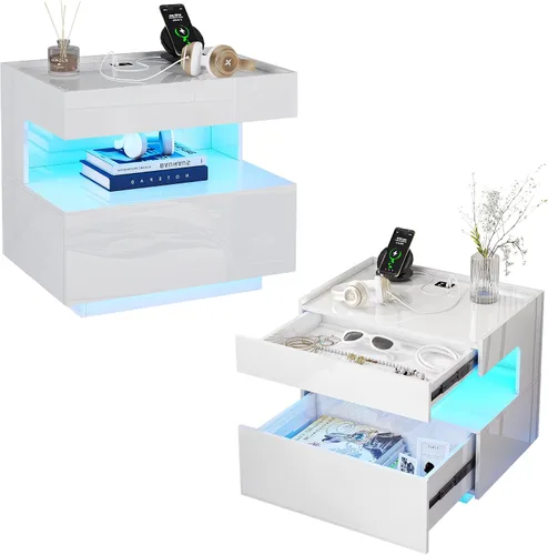 Miniatura 22 de HNEBC Mesita de noche con cajones para armas, mesita de noche de granja con estación de carga, mesita de noche secreta con luz automática de 3