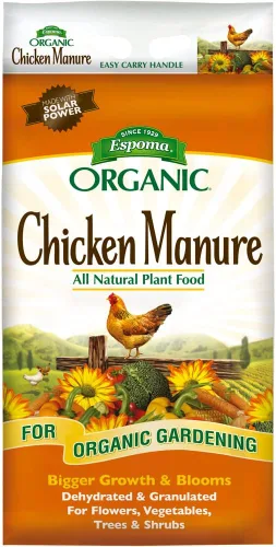 Espoma Bolsa de estiércol de pollo orgánico de 25 libras. Fertilizante natural y orgánico para todas las flores, verduras, árboles y arbustos. Para