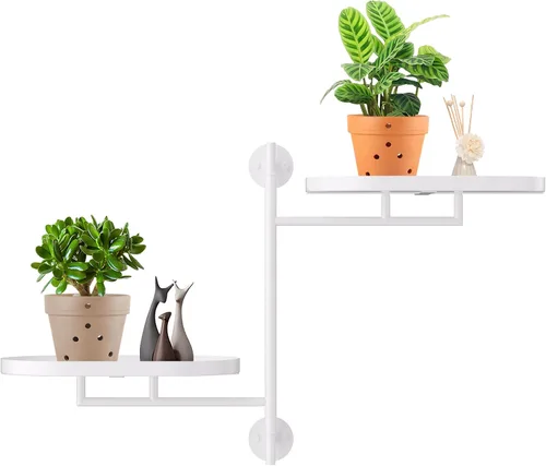 Miniatura 14 de Estantes giratorios de ventana para múltiples plantas en interiores, soporte de esquina de metal de 2 niveles negro soporte flotante para pared