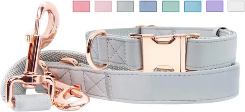 Miniatura 23 de Juego de collar y correa de cuero suave para perro (6.6 pies), elegante hebilla de metal resistente de oro rosa, correa de 4 longitudes ajustables