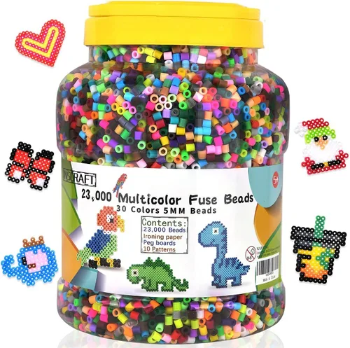 23,000 piezas Kit de Cuentas Fusibles para Manualidades Infantiles, Juego de 30 Colores con 3 Tableros de Conexión, 5 Papeles de Planchado, 10