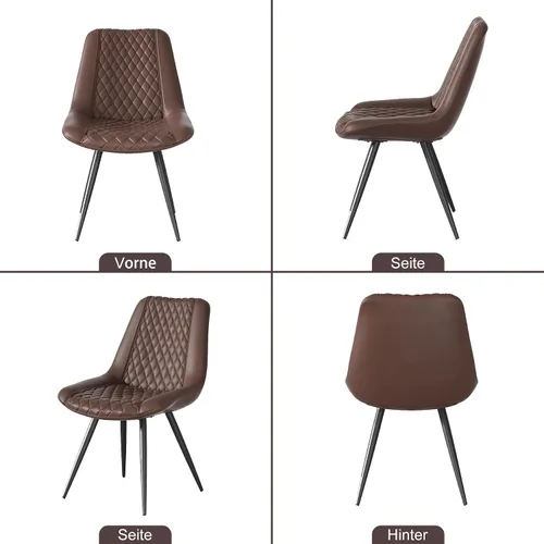 Miniatura 6 de Juego de 2 sillas de comedor, modernas sillas de salón de piel sintética sin brazos, asiento tapizado con respaldo alto y patas de metal resistentes