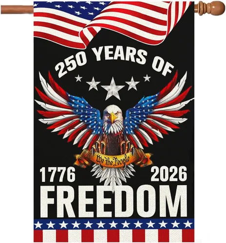 Miniatura 14 de Banderas de jardín con el 250 aniversario de Estados Unidos para exteriores, bandera de Estados Unidos del 250 aniversario 1776-2026, letrero