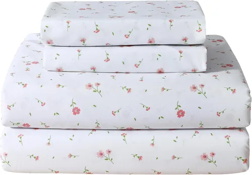 Miniatura 10 de Softan Sábanas de flores naranjas para cama de tamaño King, sábanas estampadas con estampado floral – Sábanas bajeras de microfibra suave