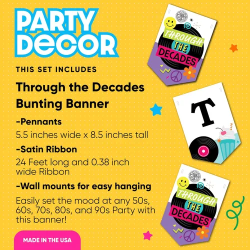 Miniatura 2 de Big Dot of Happiness A través de las décadas - Cartel de fiesta con temática de los años 50, 60, 70, 80, 90, nostalgia de los 90, letrero de pared