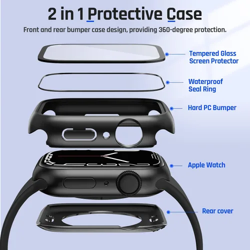 Miniatura 8 de Goton - Funda impermeable 2 en 1 para Apple Watch Serie 9 8 7, protector de pantalla de 41 mm, cubierta frontal de vidrio protector 360, parachoques