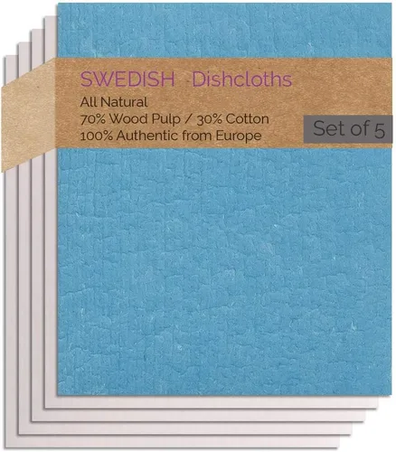 Miniatura 14 de SWEDEdishcloths - Juego de 5 paños de esponja de celulosa (1 gris, 4 naturales) suecos Combo Gnnnn