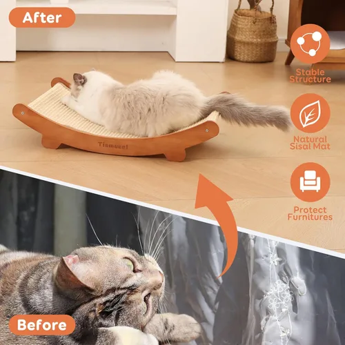 Miniatura 4 de Cama rascador de sisal para gatos, hamaca de madera de haya, almohadilla para arañazos para gatos, juguete para gatos de interior, poste rascador