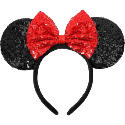 Miniatura 8 de UNSPAZ Diadema de orejas de ratón, orejas de ratón de lentejuelas para mujeres, niñas y niños, diadema de lazo brillante para decoración de fiesta