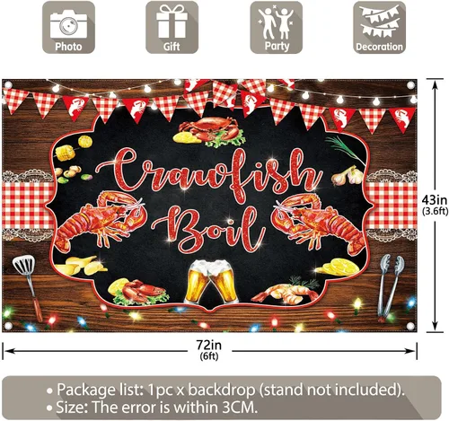 Miniatura 3 de Fondo de fotografía de cangrejo de río de 72 x 43 pulgadas, fondo de fotografía de barbacoa para adultos y niños, decoración de fiesta de langosta
