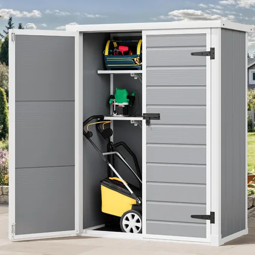 Miniatura 16 de DWVO Cobertizo de almacenamiento para exteriores de 5 x 3 pies con estilo de valla y ventanas laterales, piso y puertas con cerradura, cobertizo