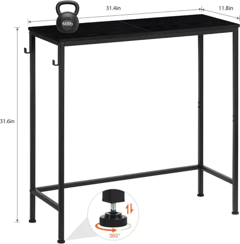 Miniatura 2 de Shinoske Mesa de entrada negra de 31.4 pulgadas, moderna mesa consola estrecha con 2 ganchos, fina y pequeña para detrás del sofá, para sala
