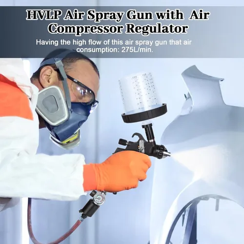 Miniatura 4 de HVLP Pistola de pulverización de aire, 10 tazas mezcladoras de 600 cc, boquillas de 1.4/1.7/0.079 in, pistola de pintura en aerosol con regulador