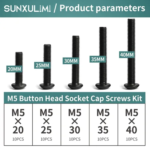Miniatura 2 de Tornillos de cabeza de botón M5 x 0.787 in, 0.984 in, 1.181 in, 1.378 in, 1.575 in, cabeza de botón, acero de aleación de grado 10.9, acabado